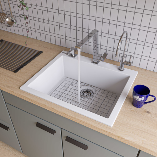 Alfi Brand White 24" Drop-In Sgl Bowl Granite Composite Kitchen Sink AB2420DI-W